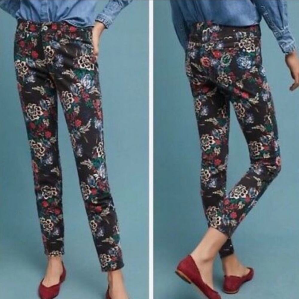 Anthropologie Pilcro & the Letterpress Mid Rise Black Colorful Floral Pants